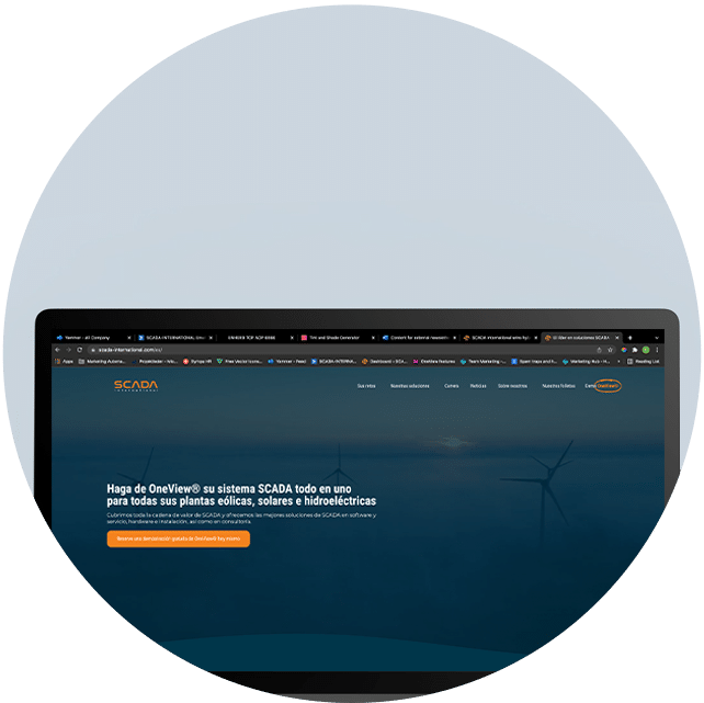SCADA international website screenshot with spanish translation