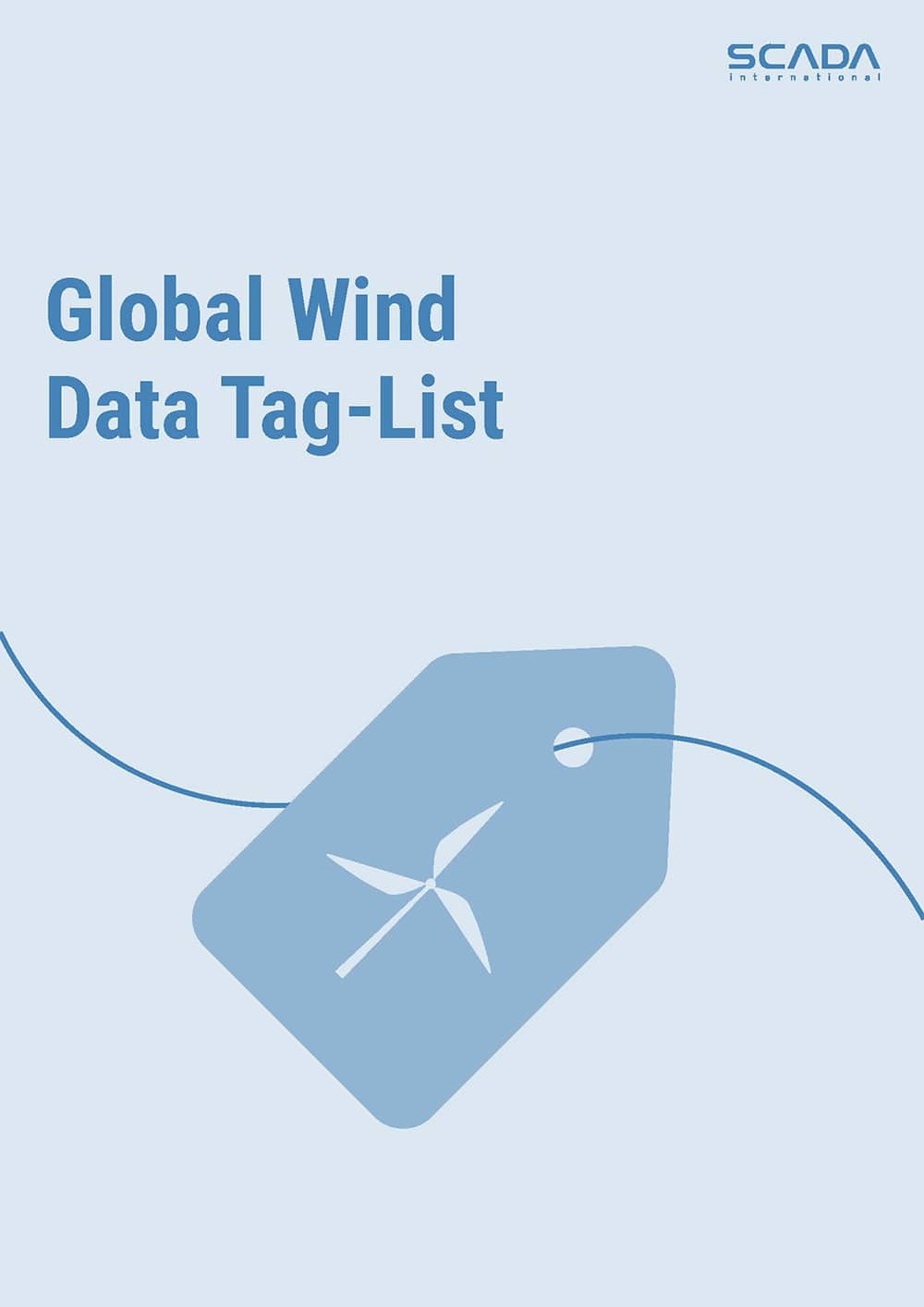 Graphic for the cover of the Global Wind Data Tag-List with a light blue background and a tag with a wind turbine