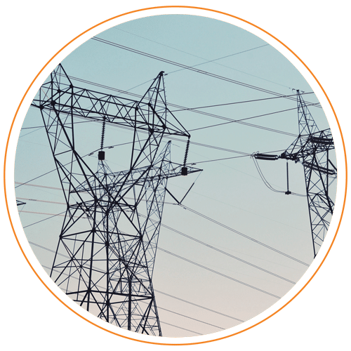 Image of electrical towers and orange circle around